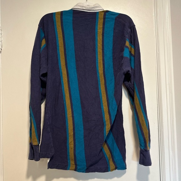 Vintage 90s Rugby Men’s Sz: M Penguin Club Navy Teal Gold Vertical Stripe Polo. - Picture 2 of 10